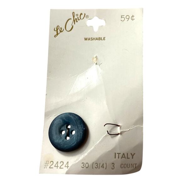 Le Chic Four Center Hole Button 2424 Round Plastic Raised Outer Lip Blue Marbled - Picture 3 of 6